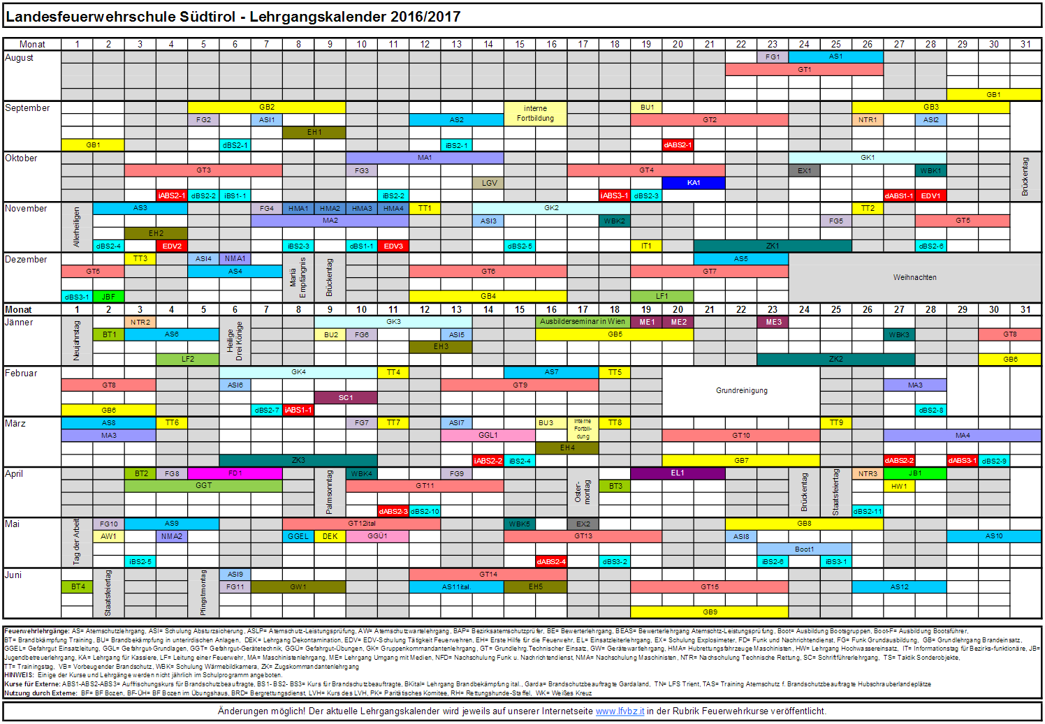 Lehrgangskalender